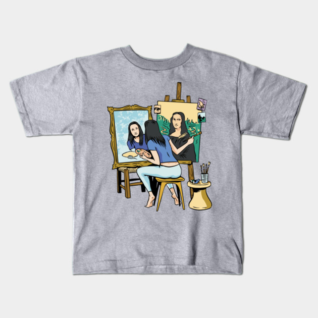 Mona Lisa Self Portrait Kids T-Shirt by Cosmo Gazoo