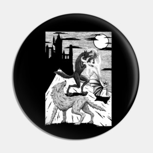 Luthien and Huan battle Sauron Pin