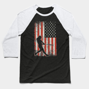 USA Flag Softball Player Baseball T-Shirt