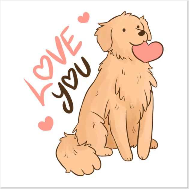 Love you a cute golden Retriever holding a heart for valentines