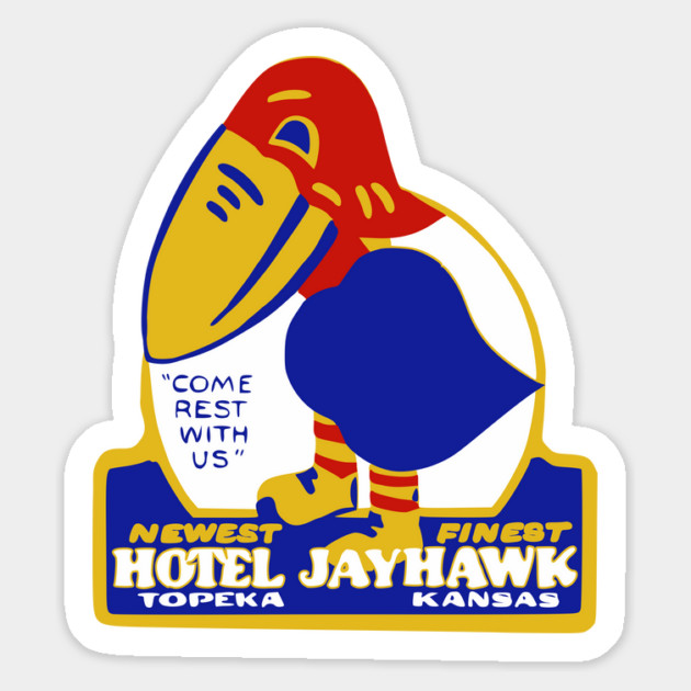 Hotel Jayhawk Topeka Kansas Vintage Travel Sticker Magnet by Yesteeyear