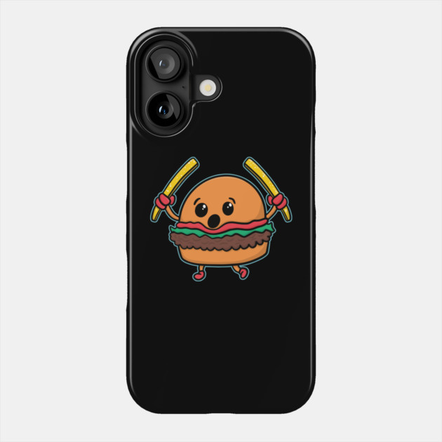 Playful Food Cartoon Hamburger Holding Fries Burger Phone Case by belownormal