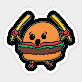 Playful Food Cartoon Hamburger Holding Fries Burger Magnet