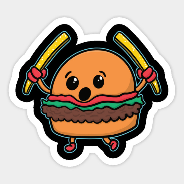 Playful Food Cartoon Hamburger Holding Fries Burger Magnet by belownormal