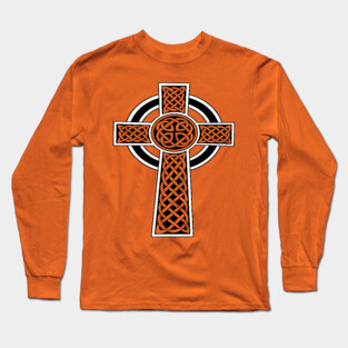 St Patrick's Day Celtic Cross Black and White Long Sleeve T-Shirt