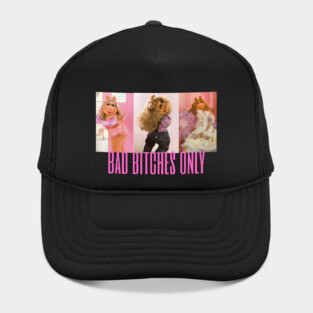 miss piggy bad bitches only, vintage miss piggy icon tee, the muppets, body positivity empowerment feminist, pink and purple, statement tee Hat
