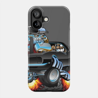 Classic Sixties American Muscle Car Popping a Wheelie Cartoon Illustration Phone Case
