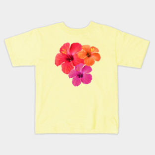 Red Orange Pink Hibiscus Flowers Kids T-Shirt