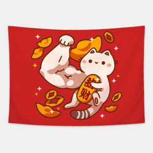 Funny Super Lucky Cat Tapestry