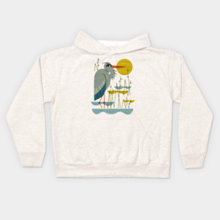Heron Among Reeds Kids Hoodie