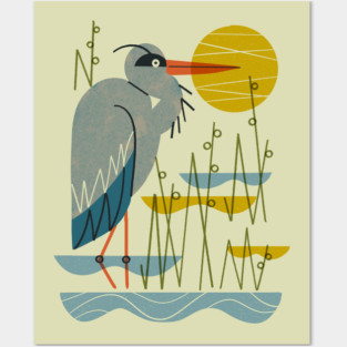 Heron Among Reeds Posters and Art