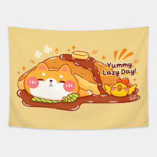 Shiba Inu Yummy Pancake Lazy Day Tapestry