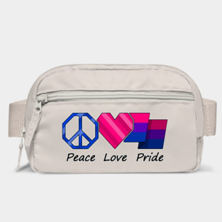 Peace, Love, and Pride design in Bisexual pride flag colors Bag