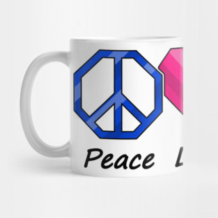 Peace, Love, and Pride design in Bisexual pride flag colors Mug