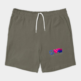 Peace, Love, and Pride design in Bisexual pride flag colors Shorts