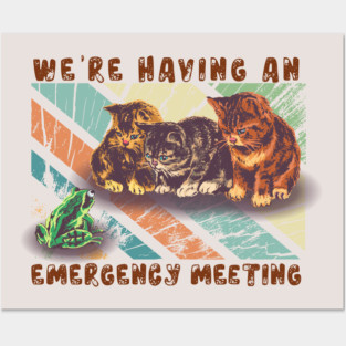 the kittens and frog meeting funny Posters and Art