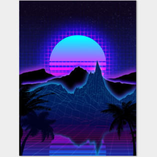 Aesthetic Sunset Outrun Synthwave Posters and Art