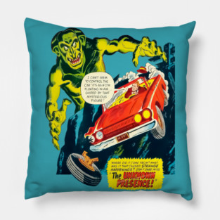 REVISTANGO #46 - The Unknown Presence—Terrified Driver Losing Control of Red Car Lifted by Giant Green Phantom Through Mountain Night in Explosive 1950s Pulp Horror Comic Scene of Fear and Motion Pillow