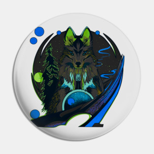 Wolf cartoon style wild animal with forest background Pin