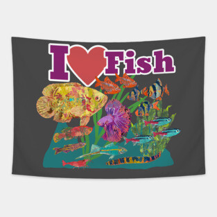 I Heart Tropical Fish Tapestry