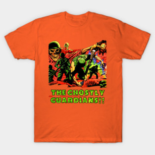 REVISTANGO #75 - Spectral Soldiers Rising Beneath Atomic Fire and Crimson Skies in “The Ghostly Guardians!!” — Vintage War Comic Art Reborn with Acid Green Highlights and Cinematic 1950s Brushwork — Retro T-Shirt