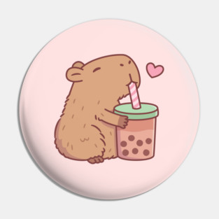 Cute Capybara Loves Bubble Tea Pin