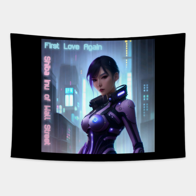 Cyberpunk Girl First Love Again Tapestry by animegirlnft