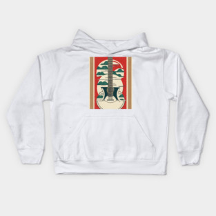 Acoustic Guitar Japanese Style Abstract Artwork Kids Hoodie