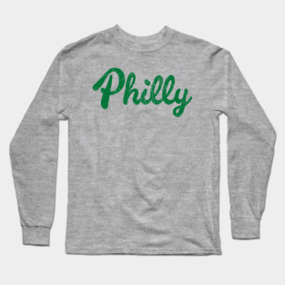 Retro Distressed Philly Sports Logo Green Long Sleeve T-Shirt