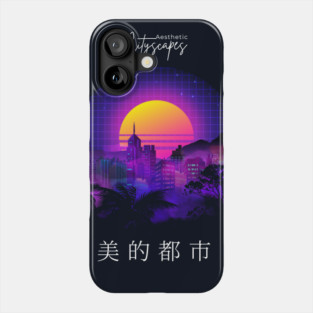 City skyline 80s circle Phone Case