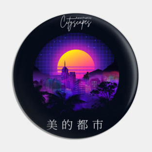 City skyline 80s circle Pin