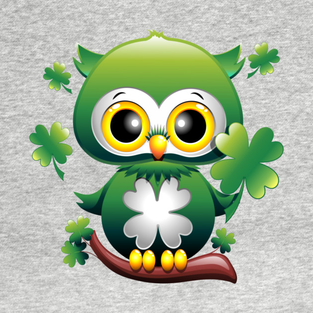Owl St Patrick's Day Cute Character with Shamrocks by BluedarkArt