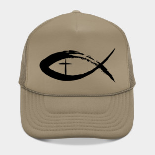 Painted Cross and Fish Christian Design - Black Hat