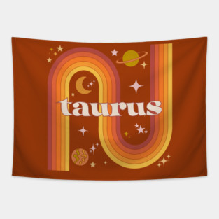Taurus Zodiac Sign - 70s Taurus Horoscope Sign Tapestry