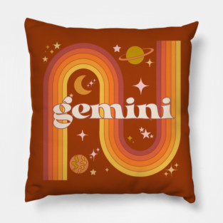 Gemini  Zodiac Sign - 70s gemini Horoscope Sign Pillow