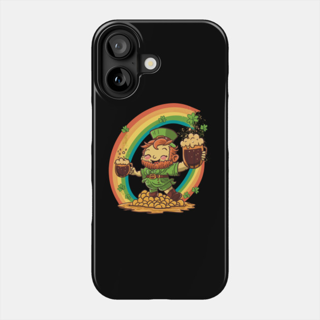 Cute St Patricks Day Leprechaun with Beer on Gold Phone Case by belownormal