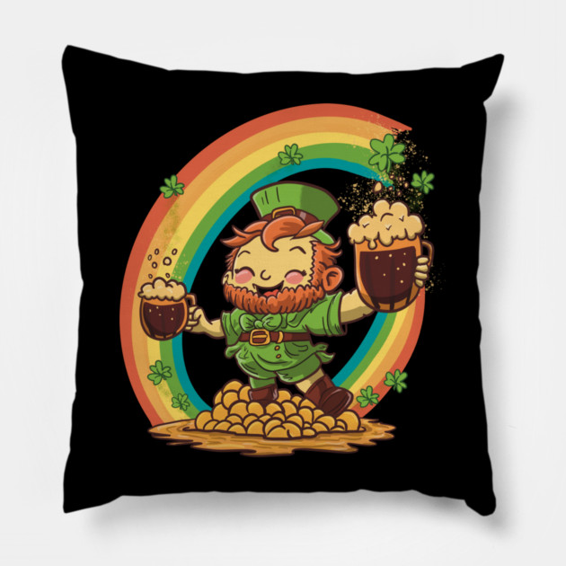 Cute St Patricks Day Leprechaun with Beer on Gold Pillow by belownormal