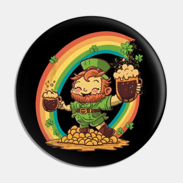 Cute St Patricks Day Leprechaun with Beer on Gold Pin by belownormal