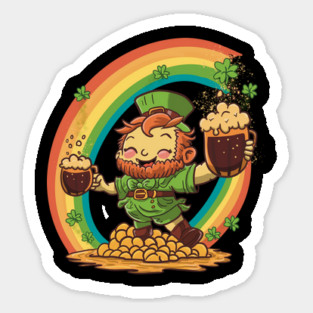 Cute St Patricks Day Leprechaun with Beer on Gold Magnet