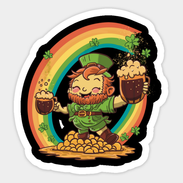 Cute St Patricks Day Leprechaun with Beer on Gold Magnet by belownormal