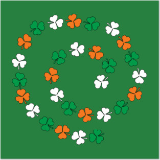 Green White Orange St Patricks Day Shamrock Spiral Posters and Art