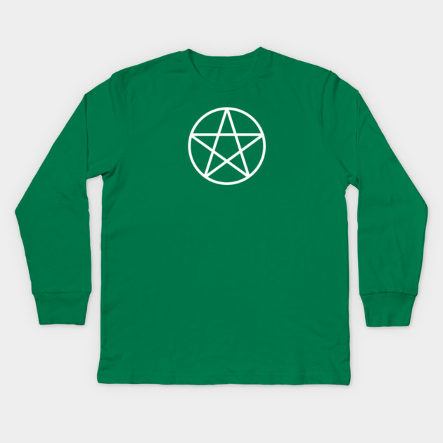 Pagan Wiccan Cheeky Witch® White and Forest Green Pentacle Kids Long Sleeve T-Shirt by Cheeky Witch
