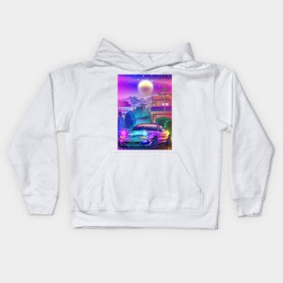 Neon MX5 Miata Synthwave Kids Hoodie