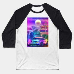 Neon MX5 Miata Synthwave Baseball T-Shirt