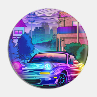 Neon MX5 Miata Synthwave Pin
