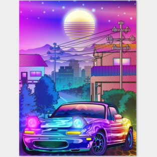 Neon MX5 Miata Synthwave Posters and Art