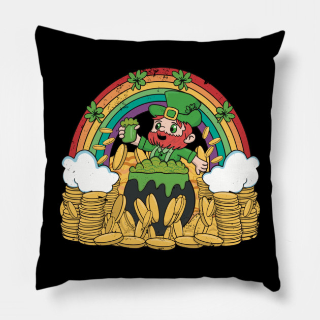 St Patricks Day Leprechaun with Beer and Gold Pillow by belownormal