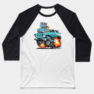 Classic Fifties Hot Rod Muscle Car Cartoon Baseball T-Shirt