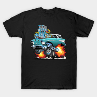 Classic Fifties Hot Rod Muscle Car Cartoon T-Shirt
