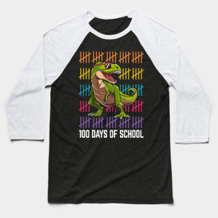 Dinosaur T Rex Happy 100 Days Of School Students Teacher Baseball T-Shirt